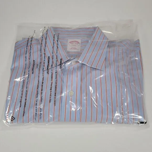 Brooks Brothers Shirt Mens 16.5 Blue White Striped Dress Button Up Long Sleeve - Picture 7 of 7
